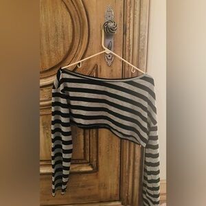 Black and Gray Striped Off-Shoulder Top